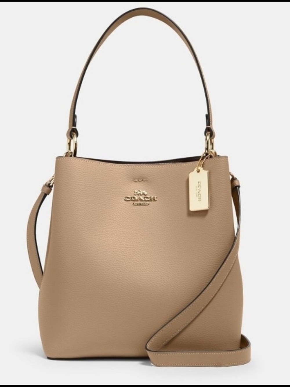 Coach Pebbled Leather Bucket Bag in Taupe